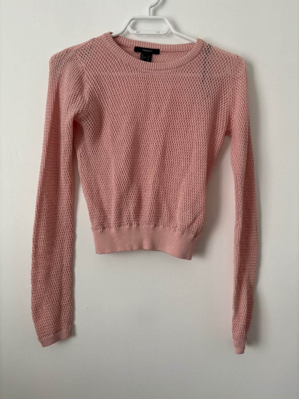 $5 ADD ON -Forever 21 Pink Crochet Knit Mesh Long Sleeve crop top festival - S